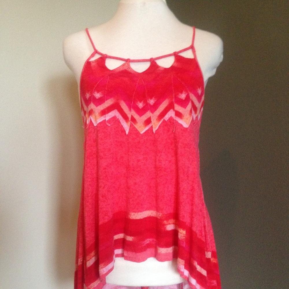 Free People Pink Red Chevron Cutout Tank Top